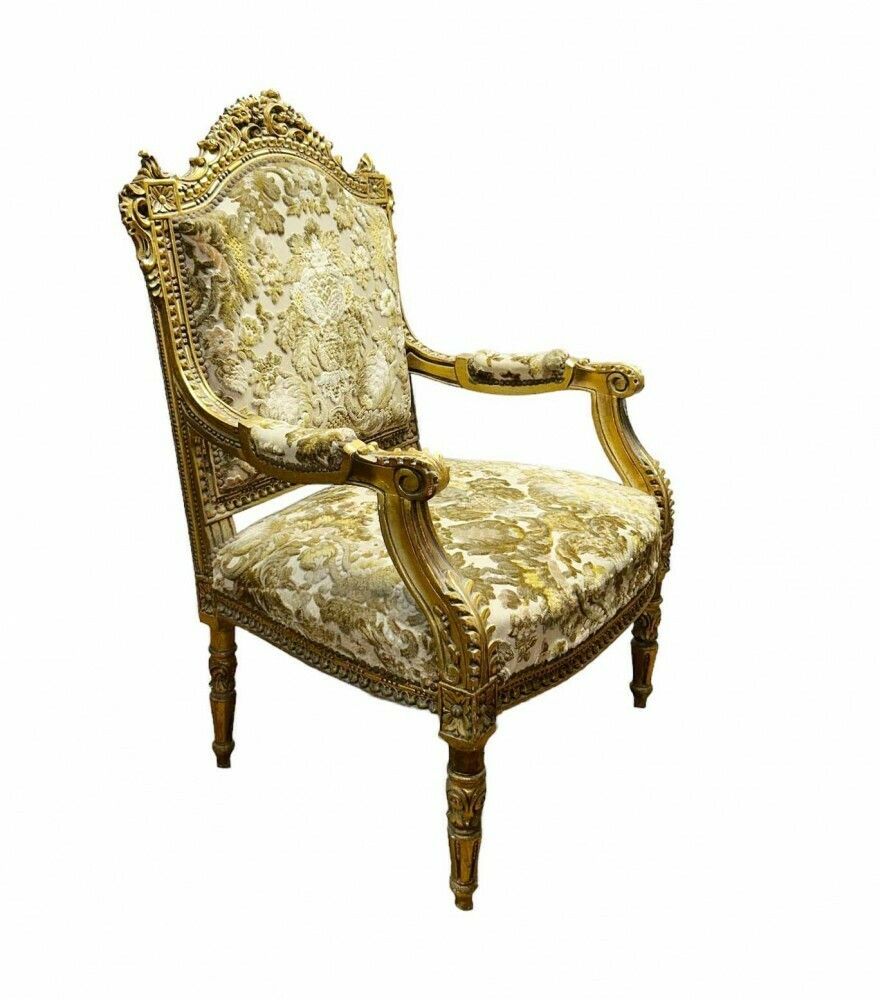 Pair French Gilt Armchairs Louis XVI Fauteuil photo buy