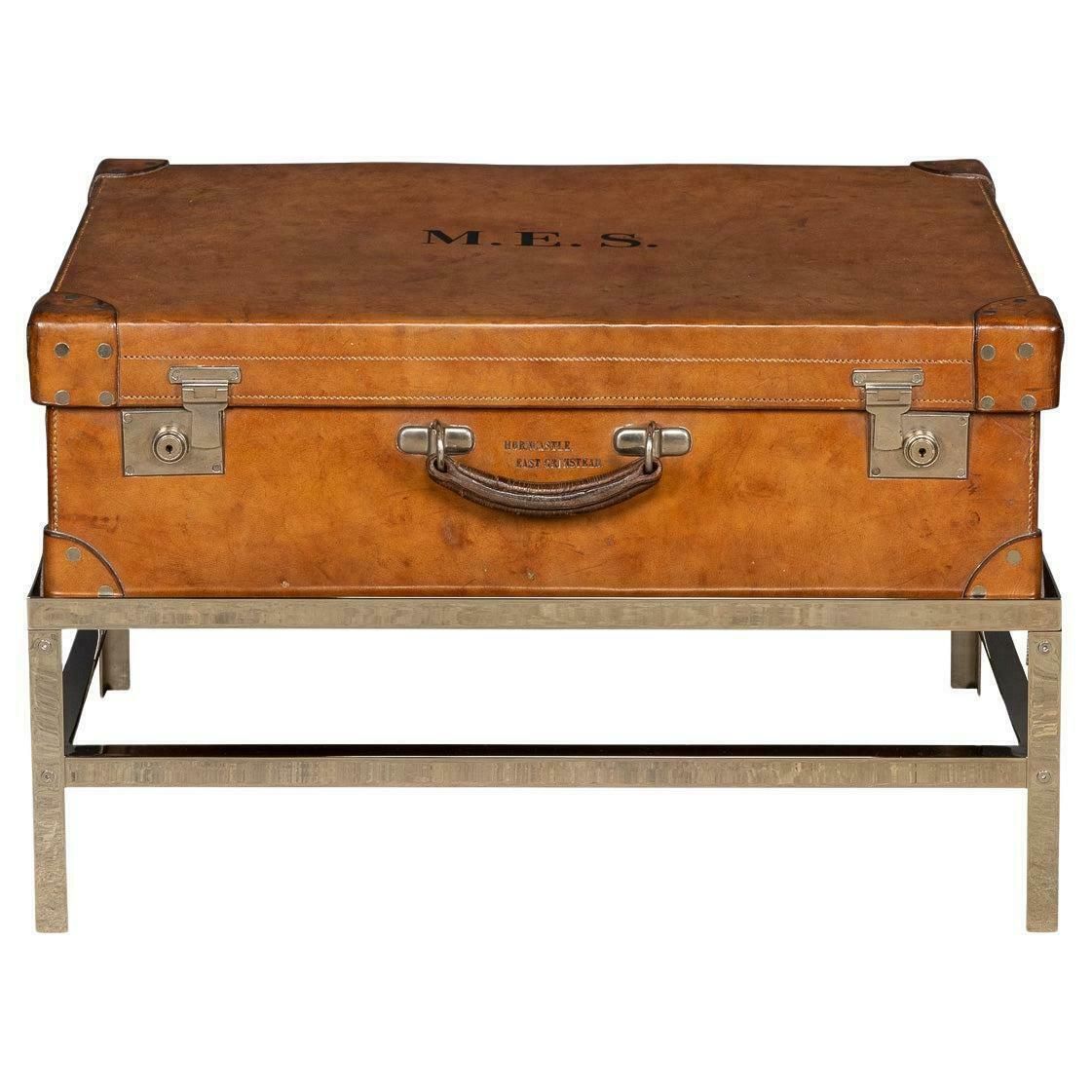 20th Century English Leather Trunk On Metal Stand, C1910