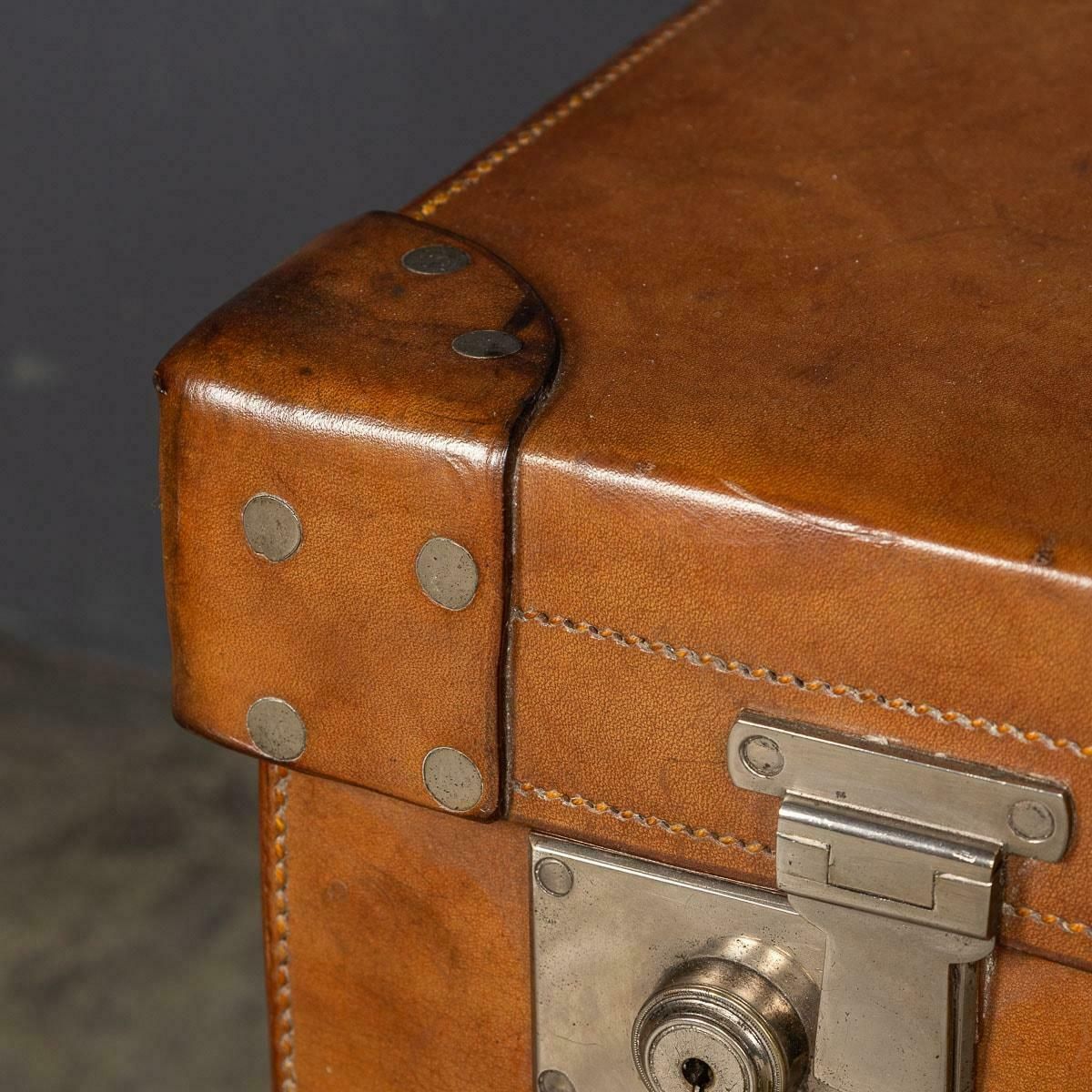 Furniture 20th Century English Leather Trunk On Metal Stand, C1910 photo