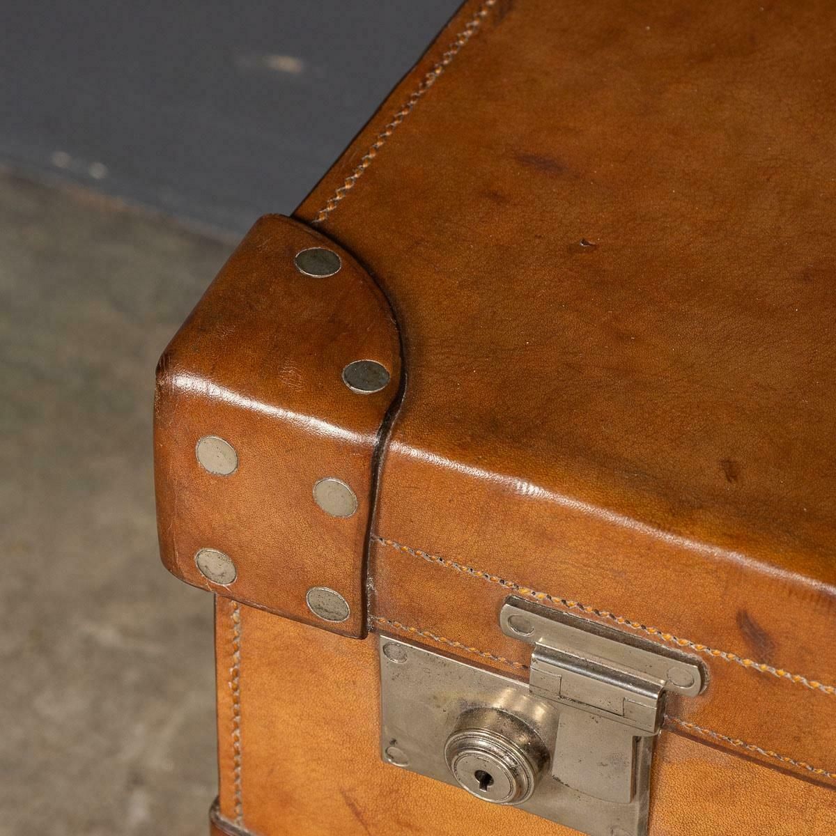 20th Century English Leather Trunk On Metal Stand, C.1910 photo buy