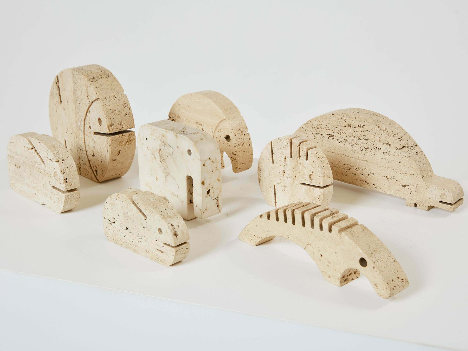Set Of 8 Fratelli Mannelli Travertine Animal Sculptures 1970