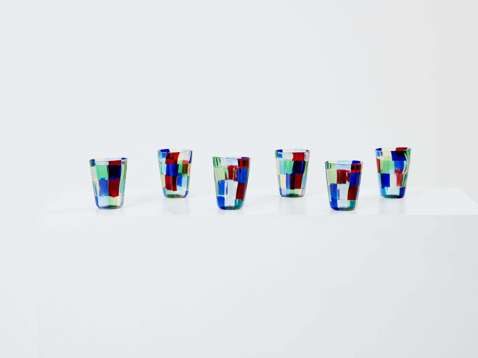 Ensemble de 6 verres en verre de Murano, Italie, années 1980 photo vintage