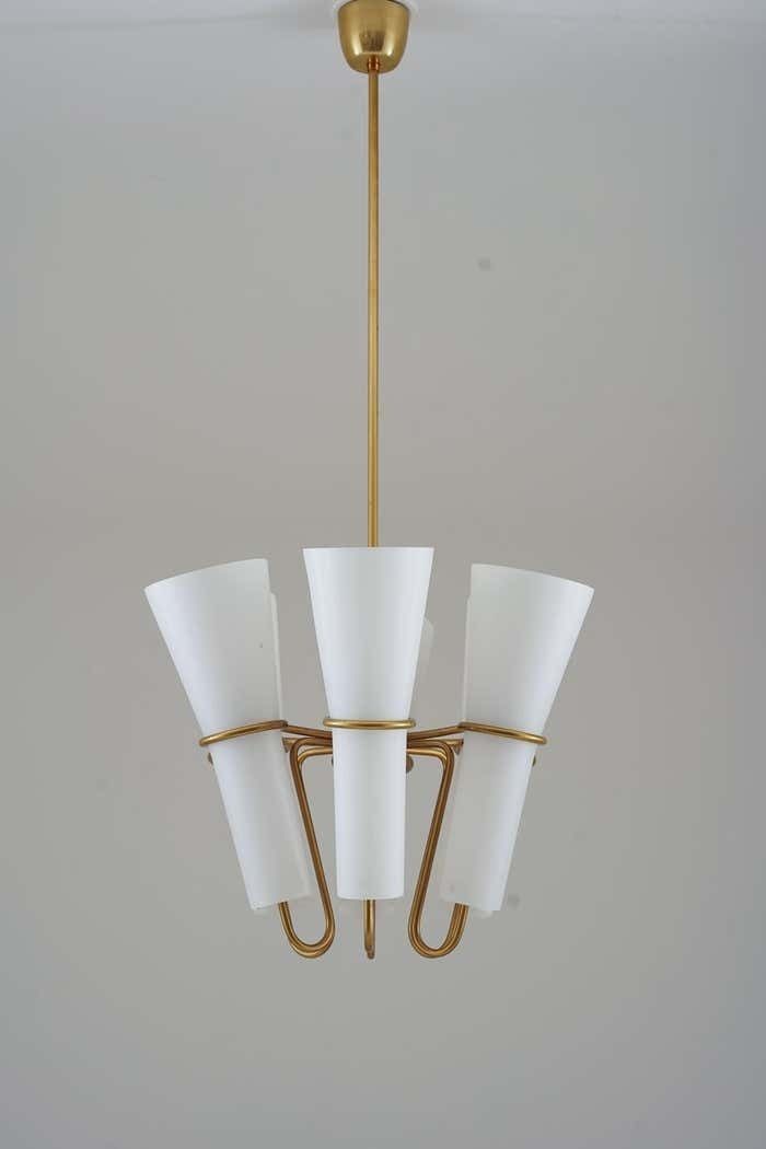 Chandelier In Brass And Opaline Glass By Hans Agne Jakobsson photo Lighting