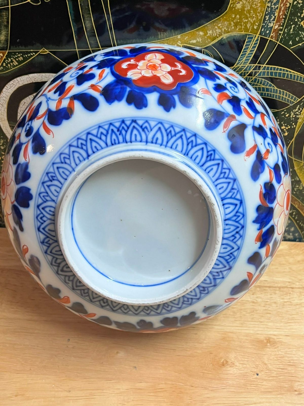 Antique Japanese Quality Imari Bowl Having Round Shaped Edge With Wonderful Hand Painted Flowers, Leaves And Flowers In Red, Blue, Green, photo buy