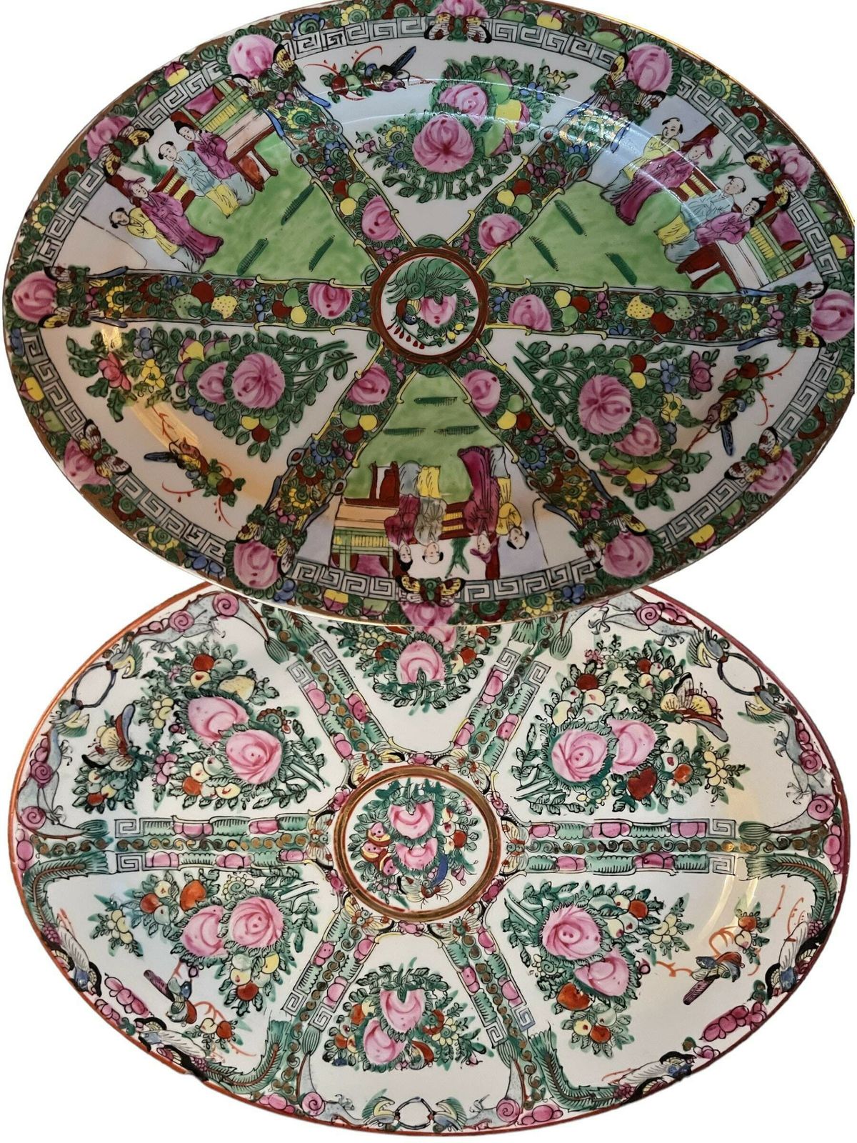 Two Chinese Porcelain Medallion Large Platters, Chinese Famille Rose Oval Platter