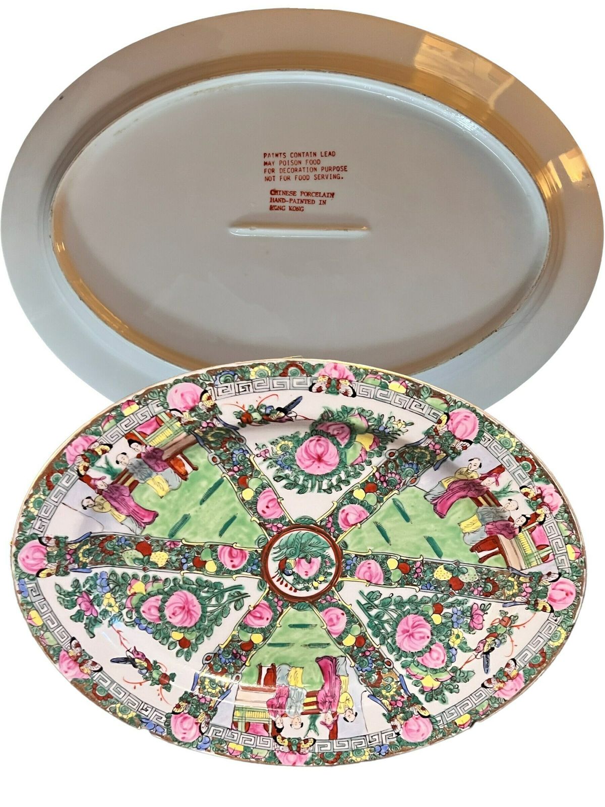 Two Chinese Porcelain Medallion Large Platters, Chinese Famille Rose Oval Platter photo furniture