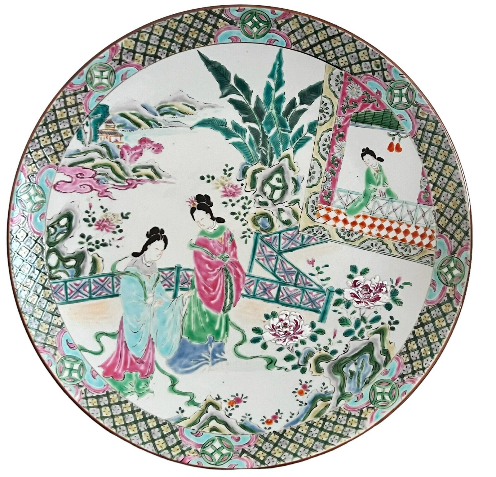 Early Japanese 20th Century Porcelain Charger , Chinese Apocryphal Mark Of Chenghua, And An Yamatoku Mark Impressed.