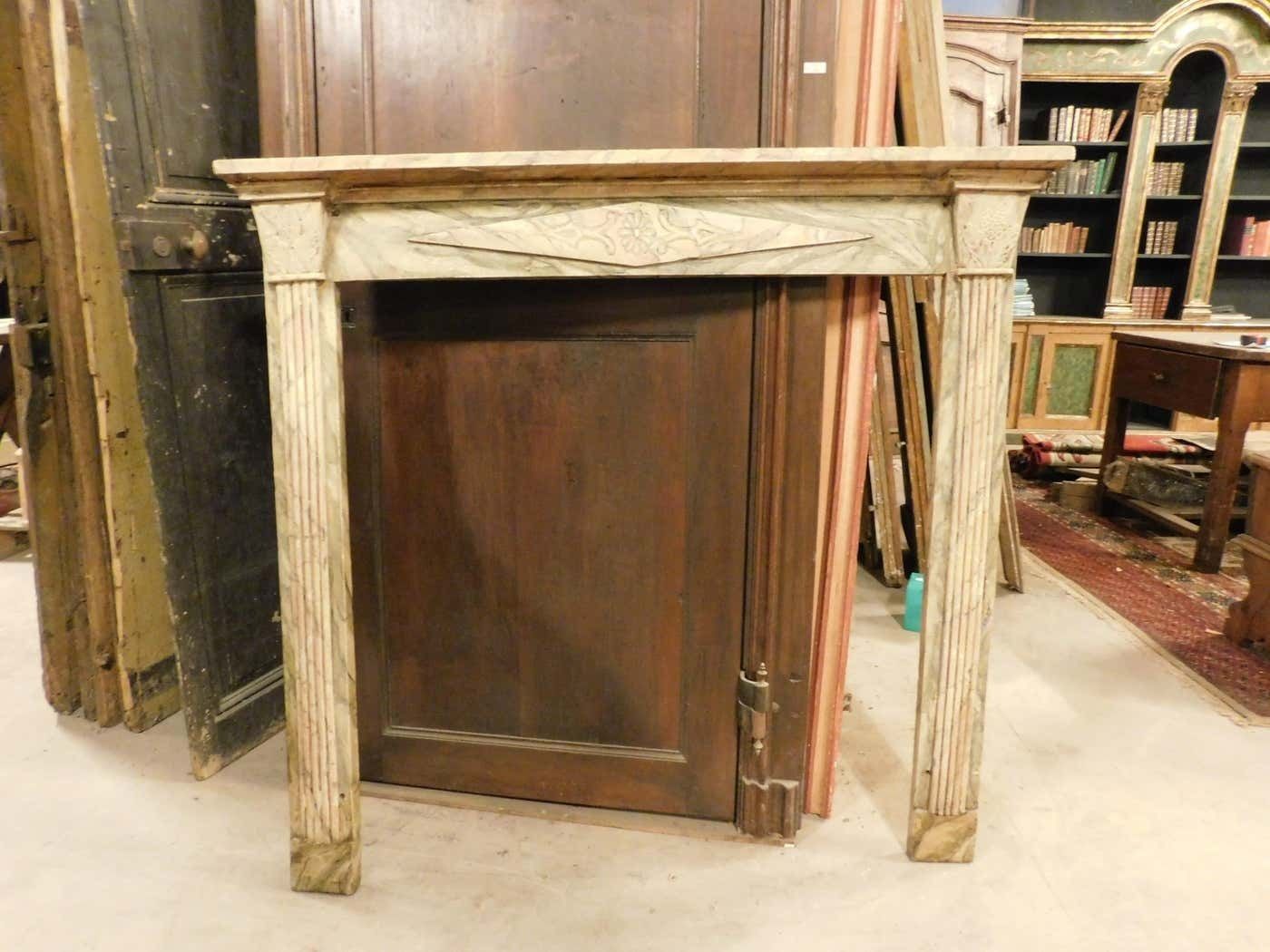 Vintage Mantel Fireplace, In Faux Marble Lacquered And Carved Wood, Italy photo furniture