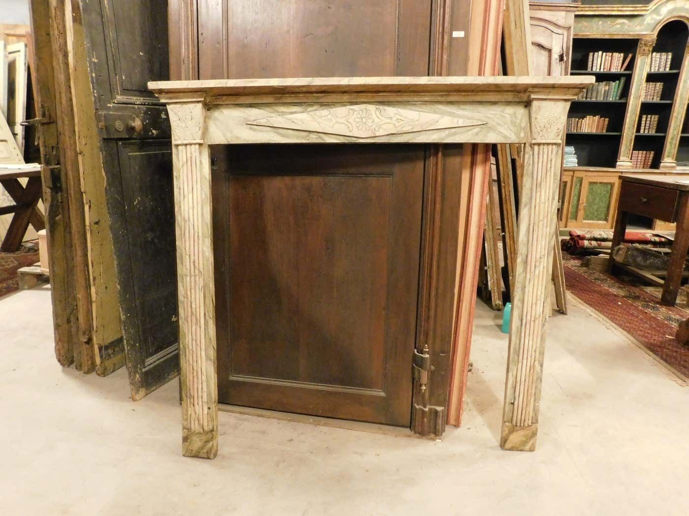Vintage Mantel Fireplace, In Faux Marble Lacquered And Carved Wood, Italy photo Home Fixtures