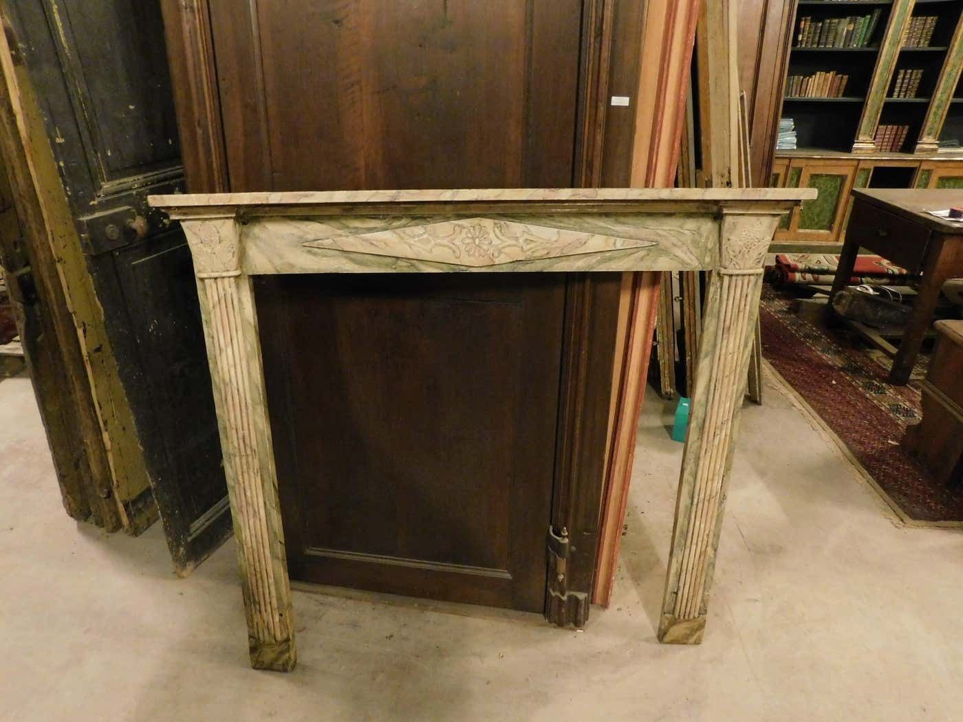 Vintage Mantel Fireplace, In Faux Marble Lacquered And Carved Wood, Italy photo vinterior