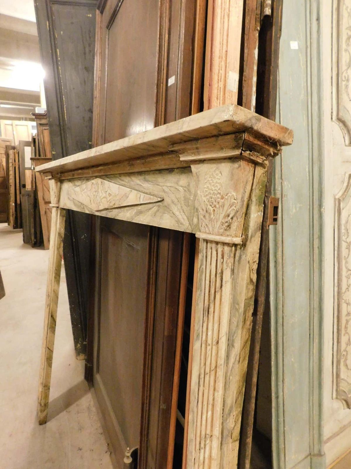 Vintage Mantel Fireplace, In Faux Marble Lacquered And Carved Wood, Italy photo buy
