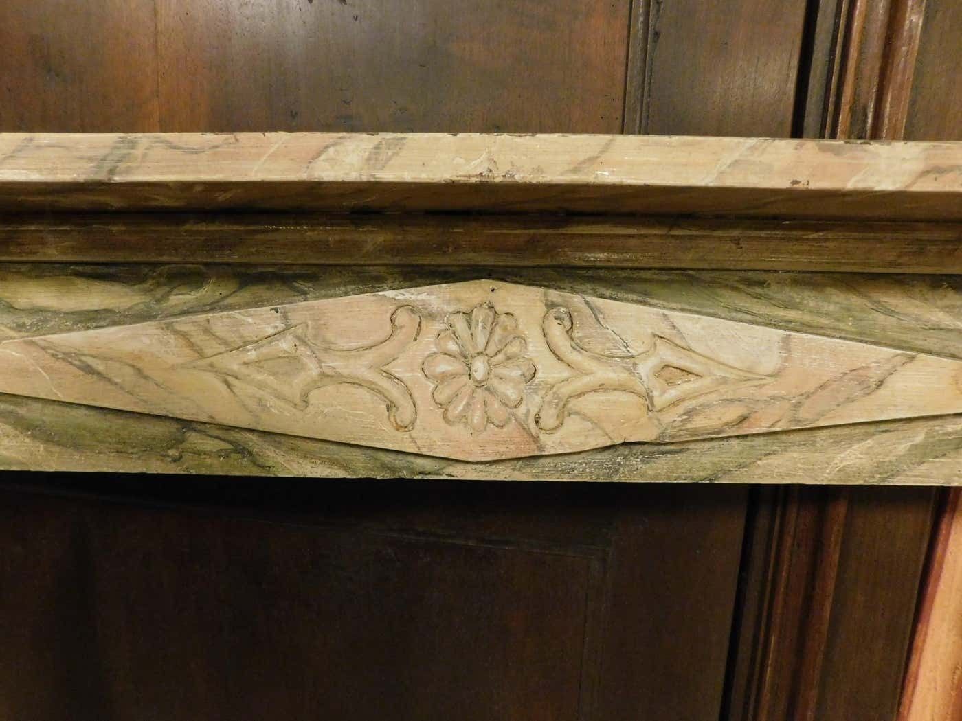 photo furniture Vintage Mantel Fireplace, In Faux Marble Lacquered And Carved Wood, Italy
