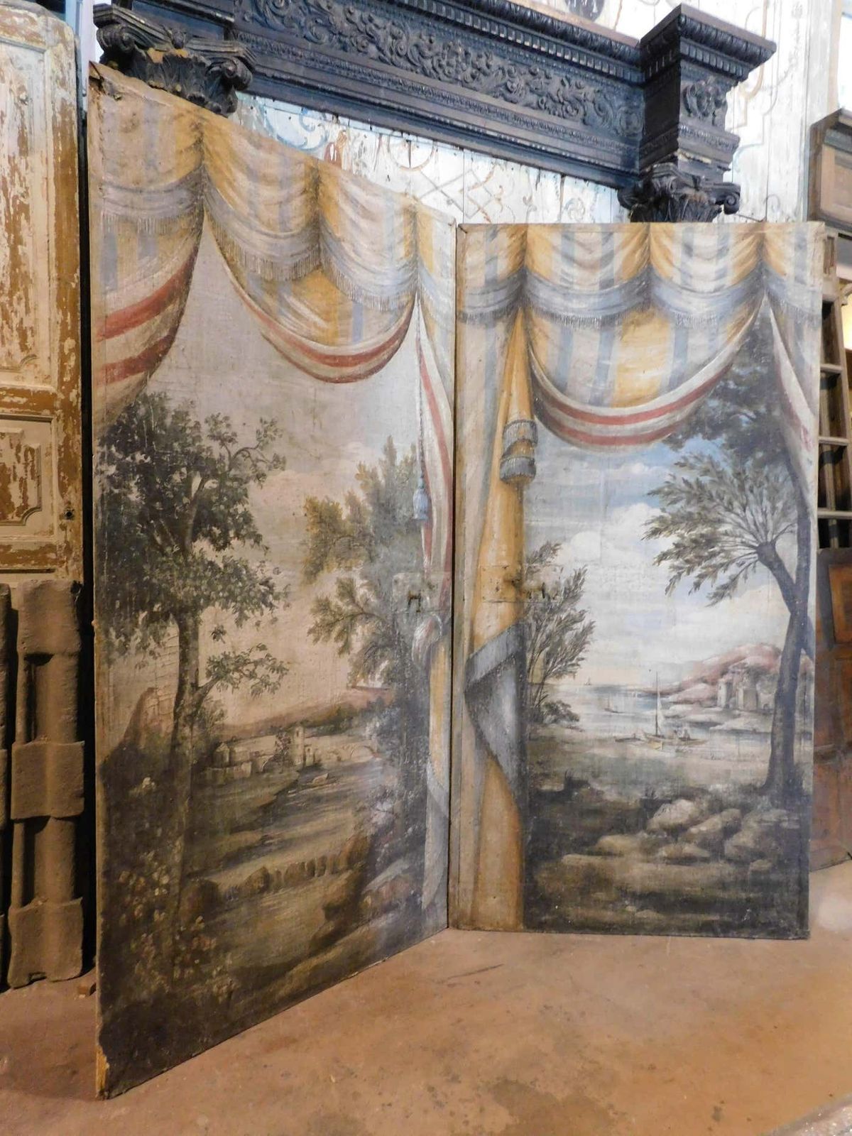 N.2 Antique Wooden Doors, Richly Painted Double Sided Different Theme, Italy photo buy