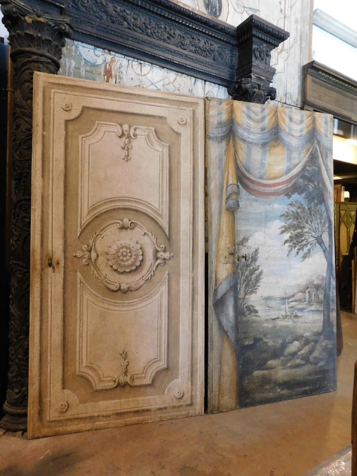 photo for sale N.2 Antique Wooden Doors, Richly Painted Double Sided Different Theme, Italy