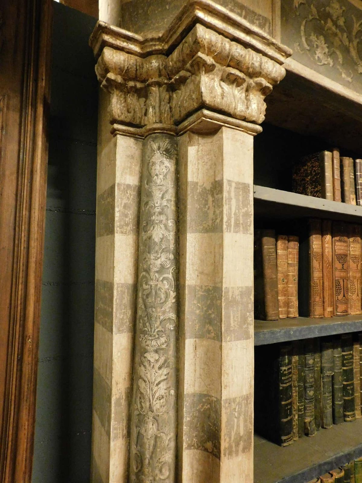 Antique Library Bookcase, Built With Painted And Sculpted Portal, Florence Italy photo furniture