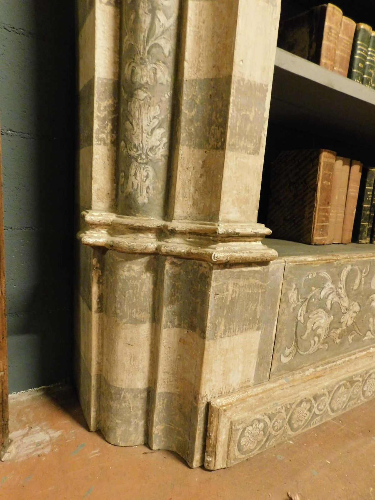 Antique Library Bookcase, Built With Painted And Sculpted Portal, Florence Italy photo Furniture