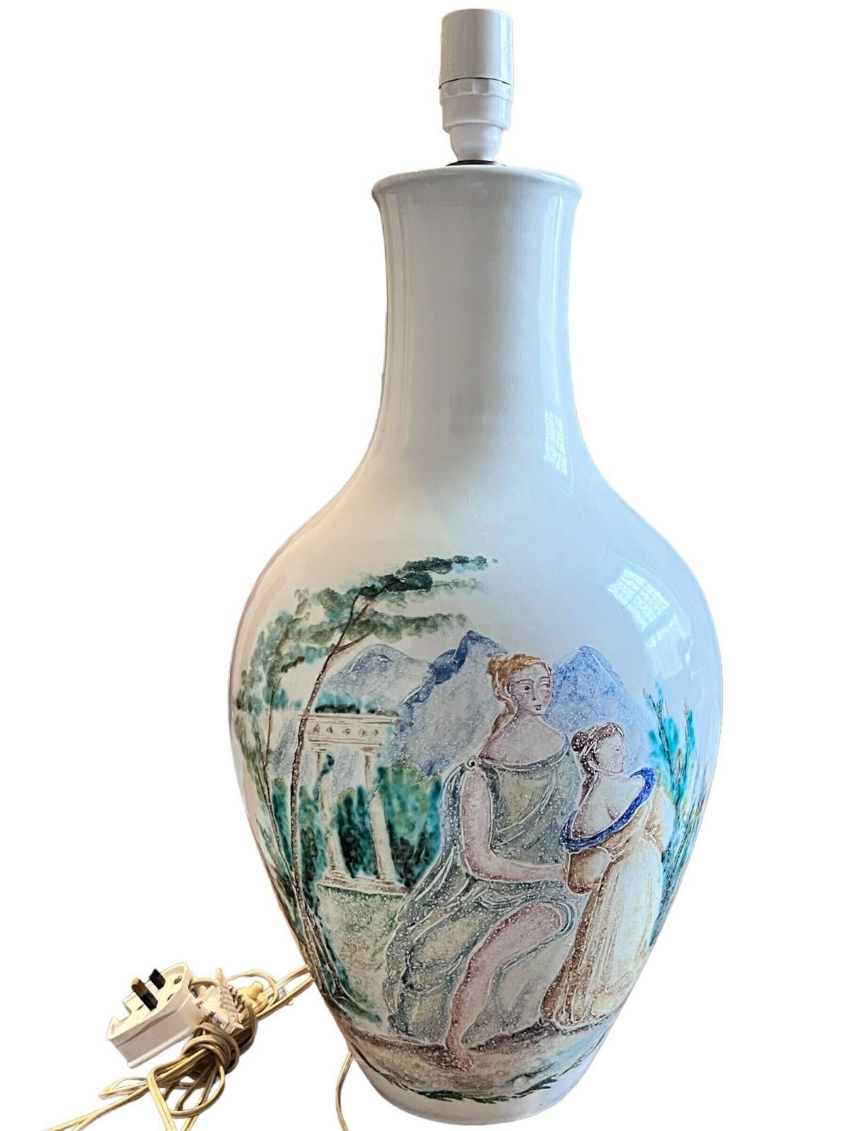 Rare Find Marcello Fantoni Lampbase, Italy, Circa 1958.Large Fantoni Ceramic Hand Painted Table Side Lamp photo furniture