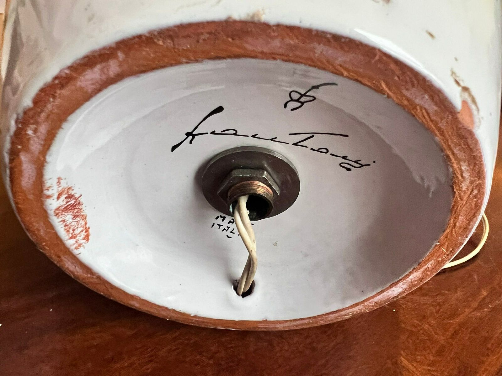 Rare Find Marcello Fantoni Lampbase, Italy, Circa 1958.Large Fantoni Ceramic Hand Painted Table Side Lamp photo vintage