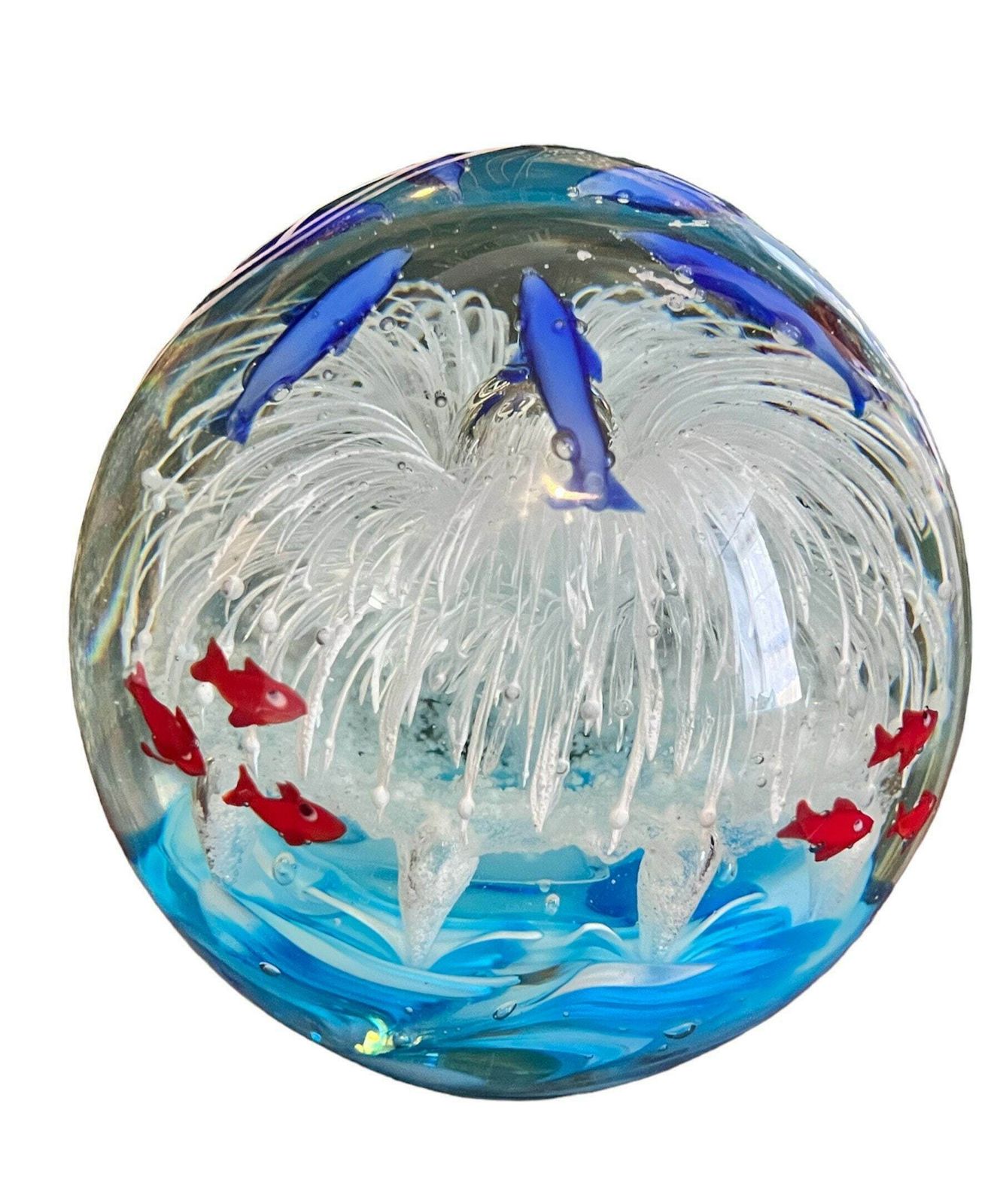 Large Round Glass Tropical Fish Aquarium Paperweight 6kg