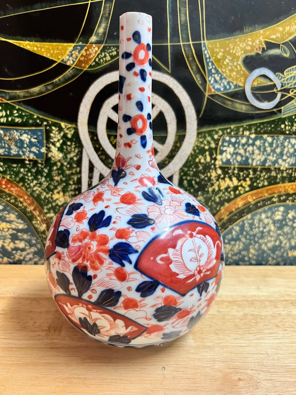 Antique Japanese Edo Porcelain Imari Bottle Vase 21cm Heights ” Blue, White, Red. Imari Handpainted Porcelain Bottle,Gift Idea photo Home Decor