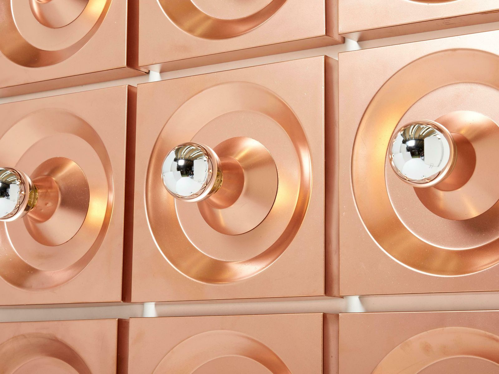 Set Of Nine Wall Lamps Copper Klaus Hempel For Kaiser Leuchten 1970 photo for sale