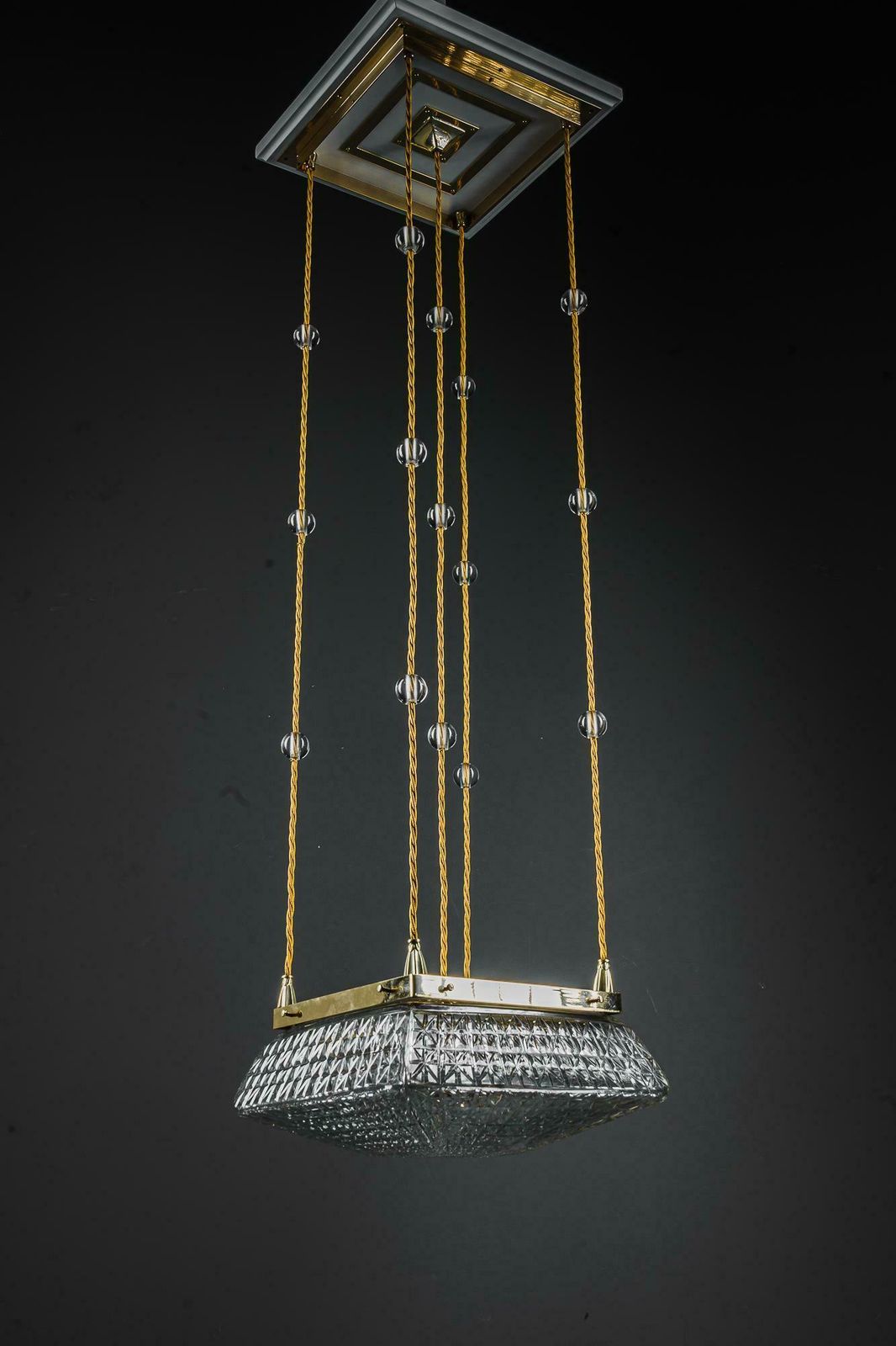 2 Art Deco Pendants With Cut Glass Shades Vienna Around 1920s photo Lighting