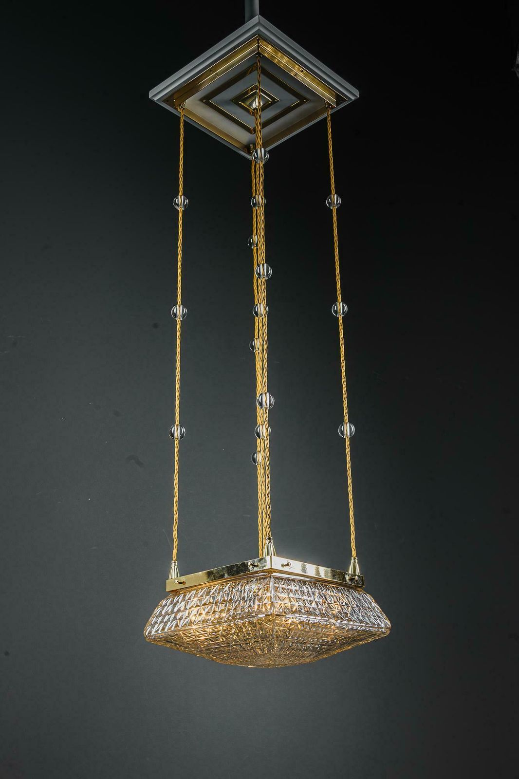 2 Art Deco Pendants With Cut Glass Shades Vienna Around 1920s photo vinterior