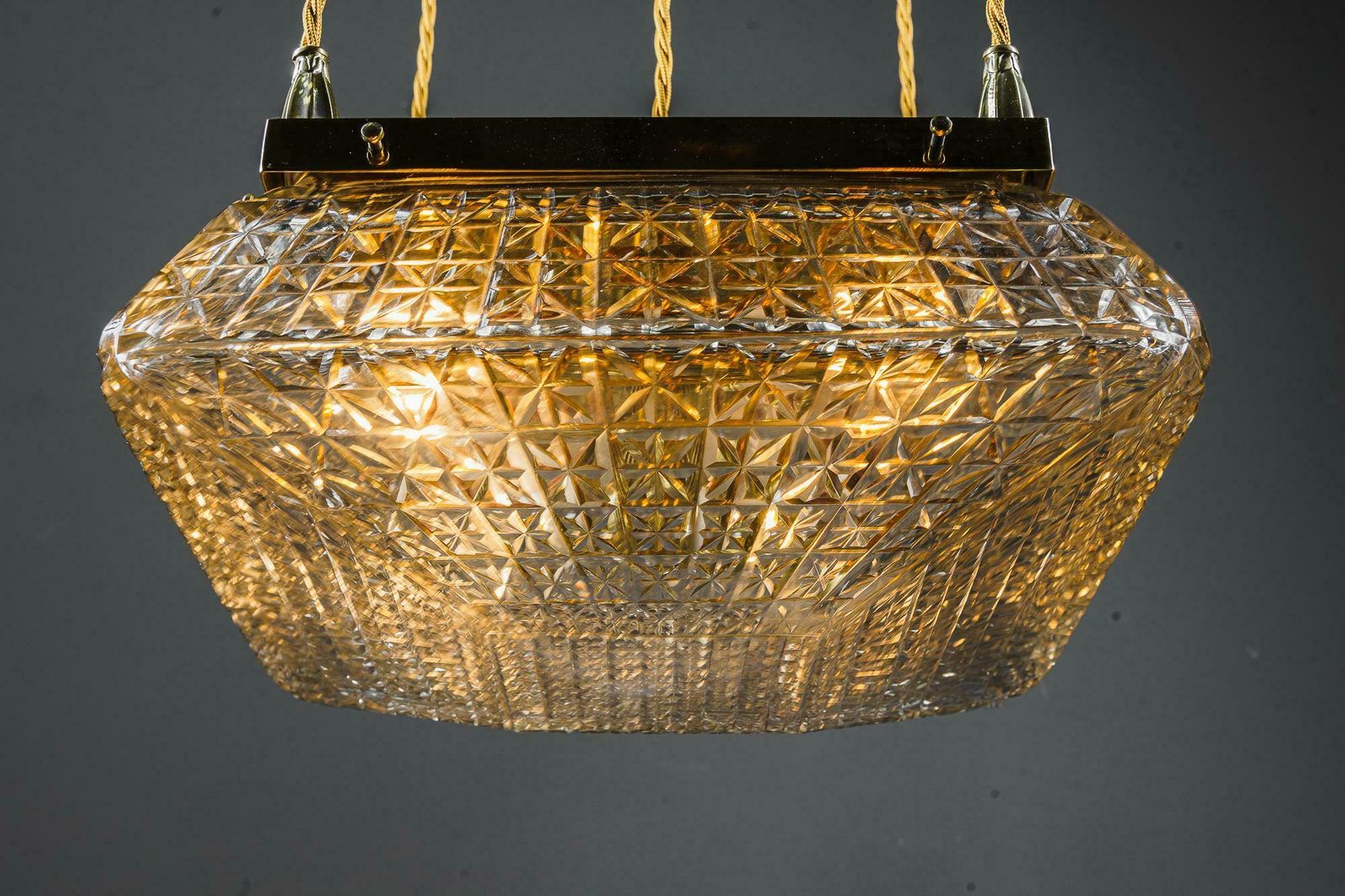 photo for sale 2 Art Deco Pendants With Cut Glass Shades Vienna Around 1920s