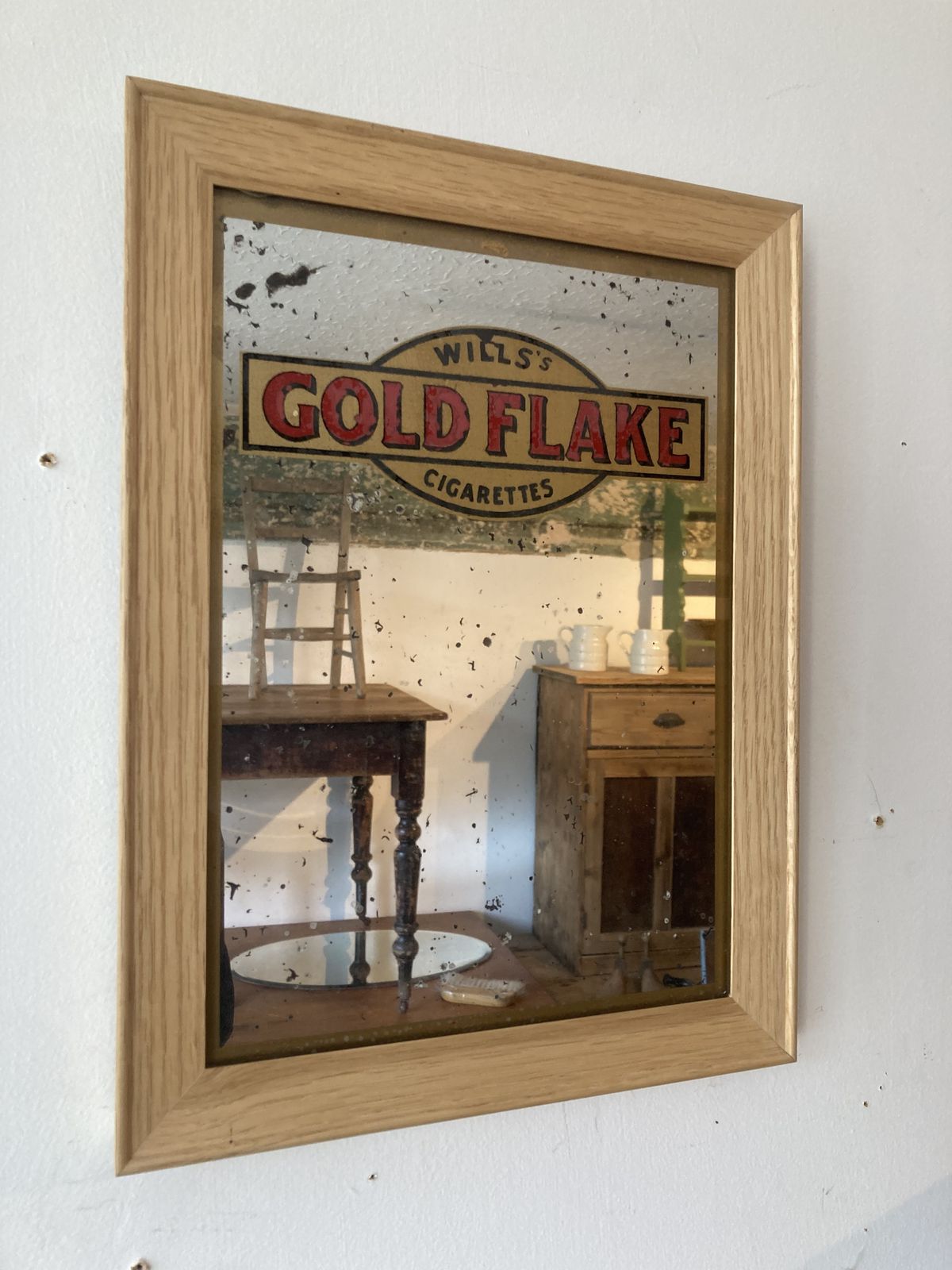 1930’s Will’s Gold Flake Mirror With New Ash Frame photo vinterior