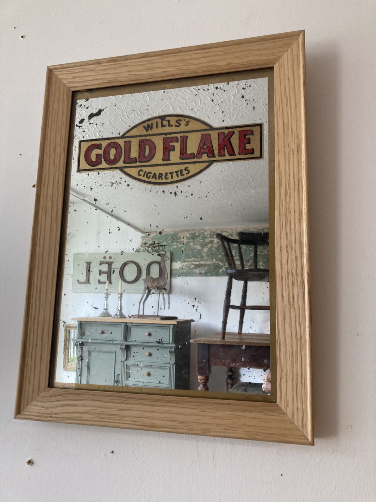 1930’s Will’s Gold Flake Mirror With New Ash Frame photo vintage