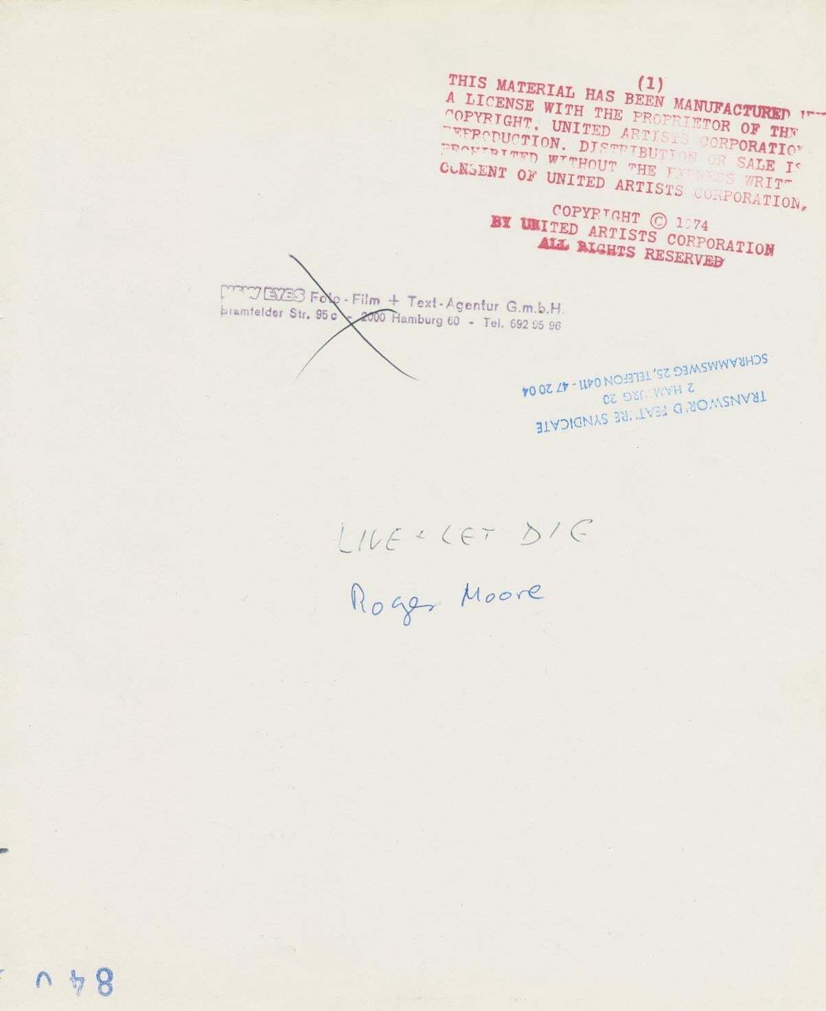 Unknown "James Bond 007   Live And Let Die", Uk 1973 1973 photo for sale