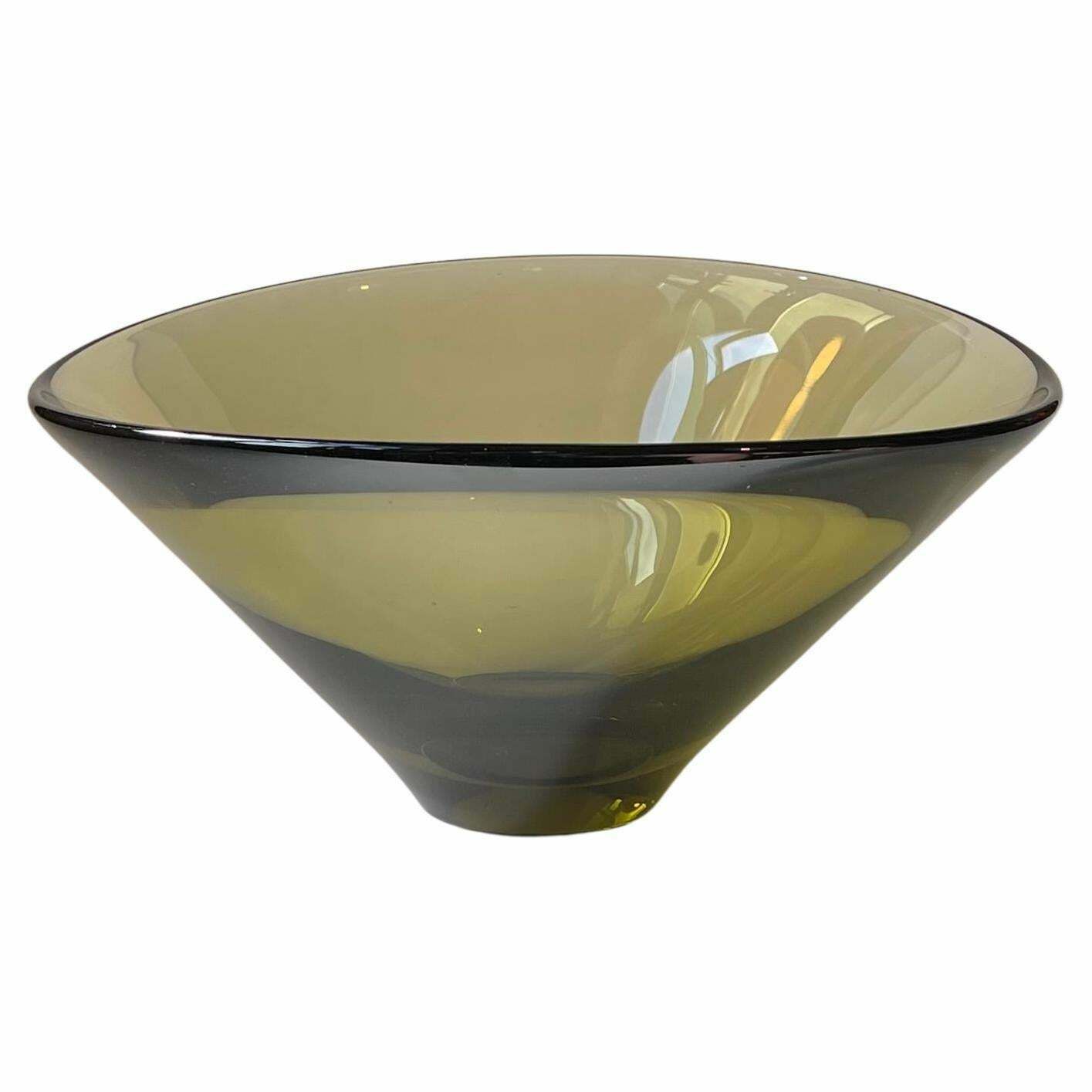 Disko Olive Green Centerpiece Glass Bowl By Per Lutken For Holmegaard, 1961