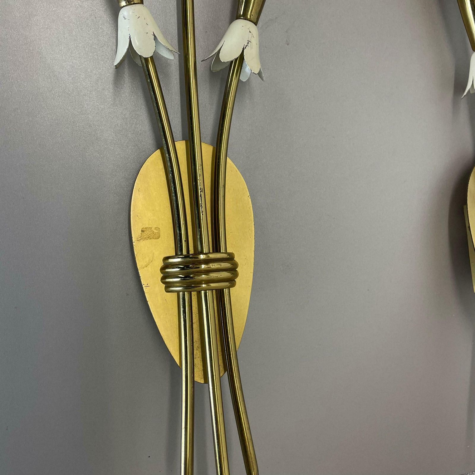 Set Of 2 Xl Brass 59cm Stilnovo Style Theatre Wall Light Sconces, Italy, 1950s photo vintage