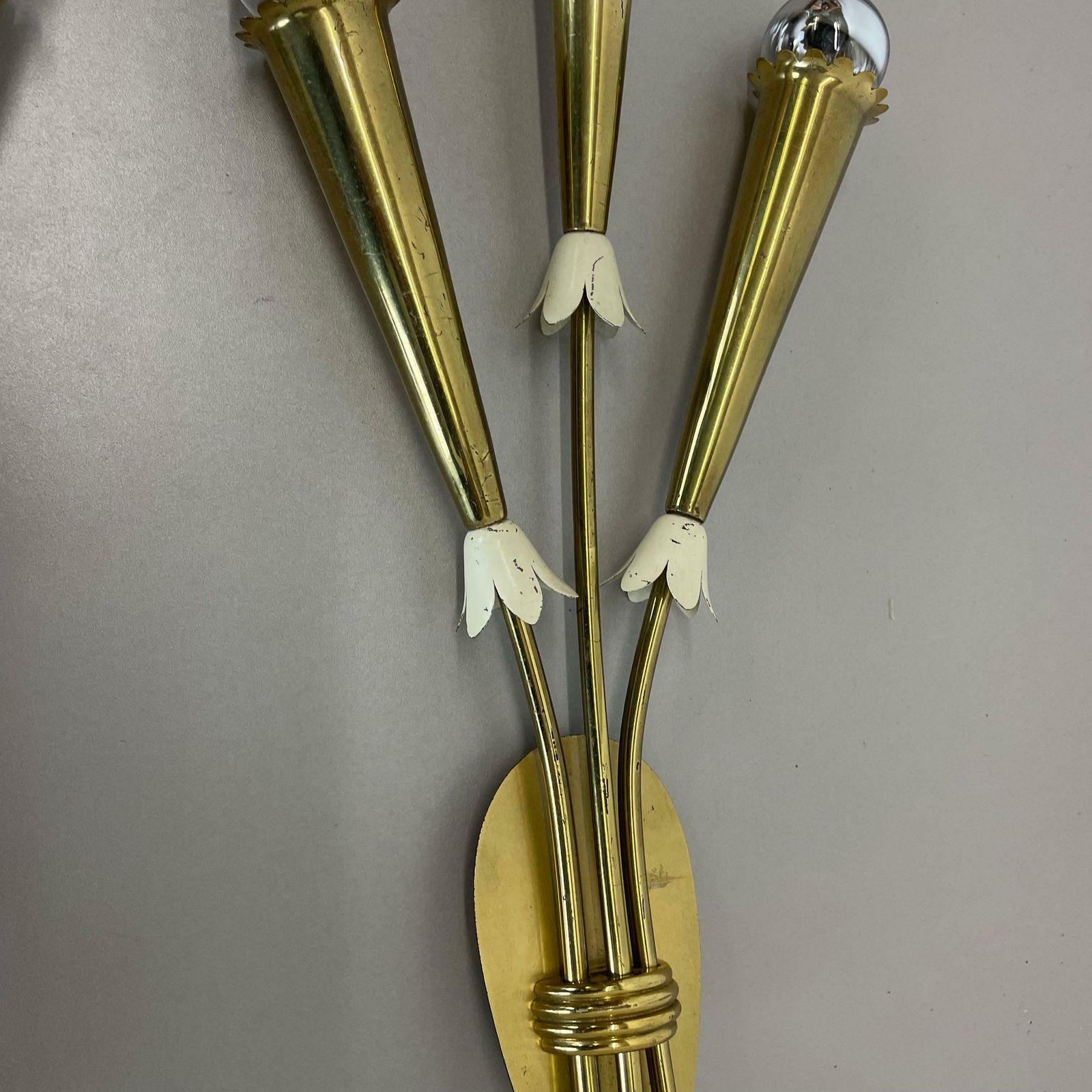 Lighting Set Of 2 Xl Brass 59cm Stilnovo Style Theatre Wall Light Sconces, Italy, 1950s photo