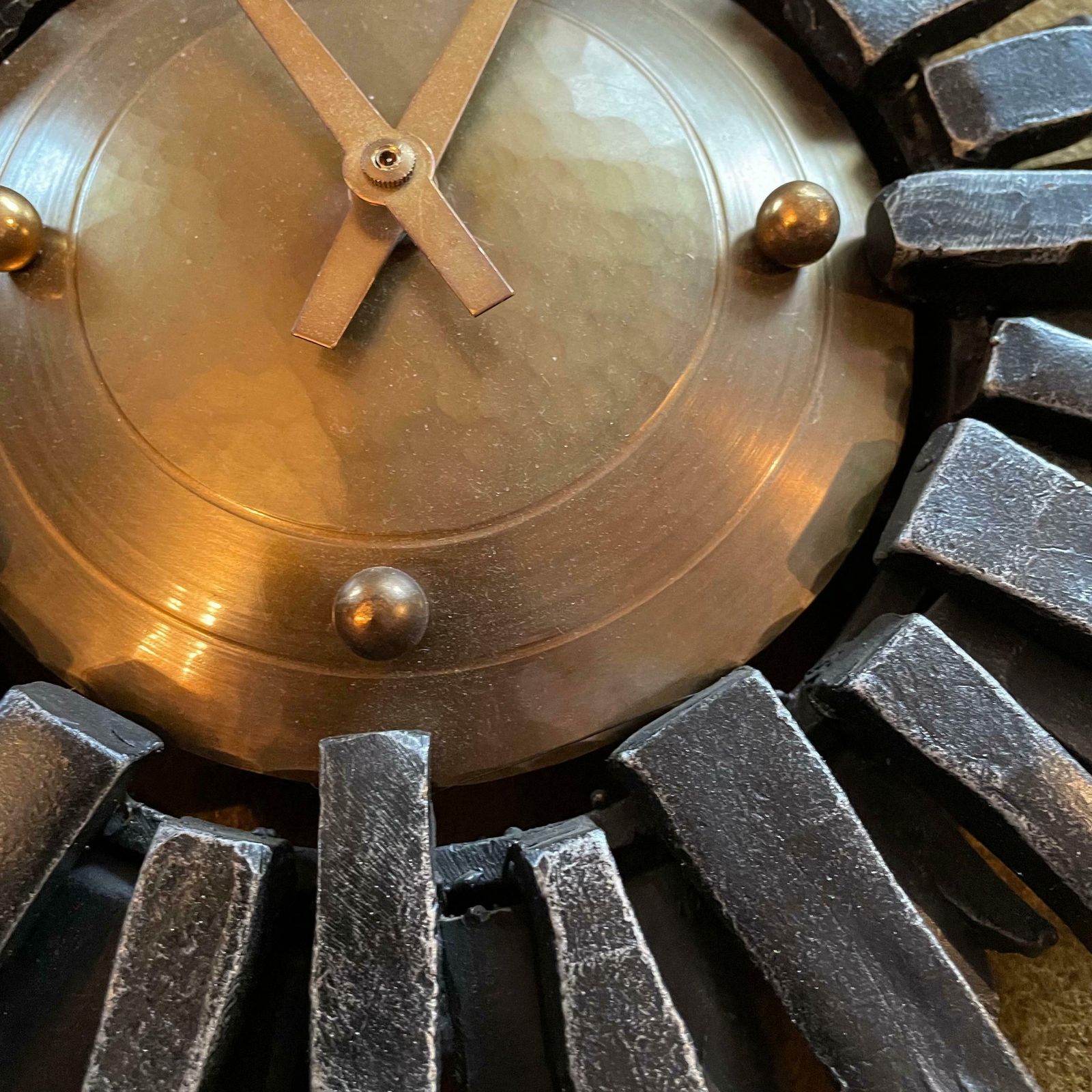 1310.0 61cm 6.9kg Brutalist Hollywood Regency Sunburst Metal Wall Clock, Germany 1970s photo