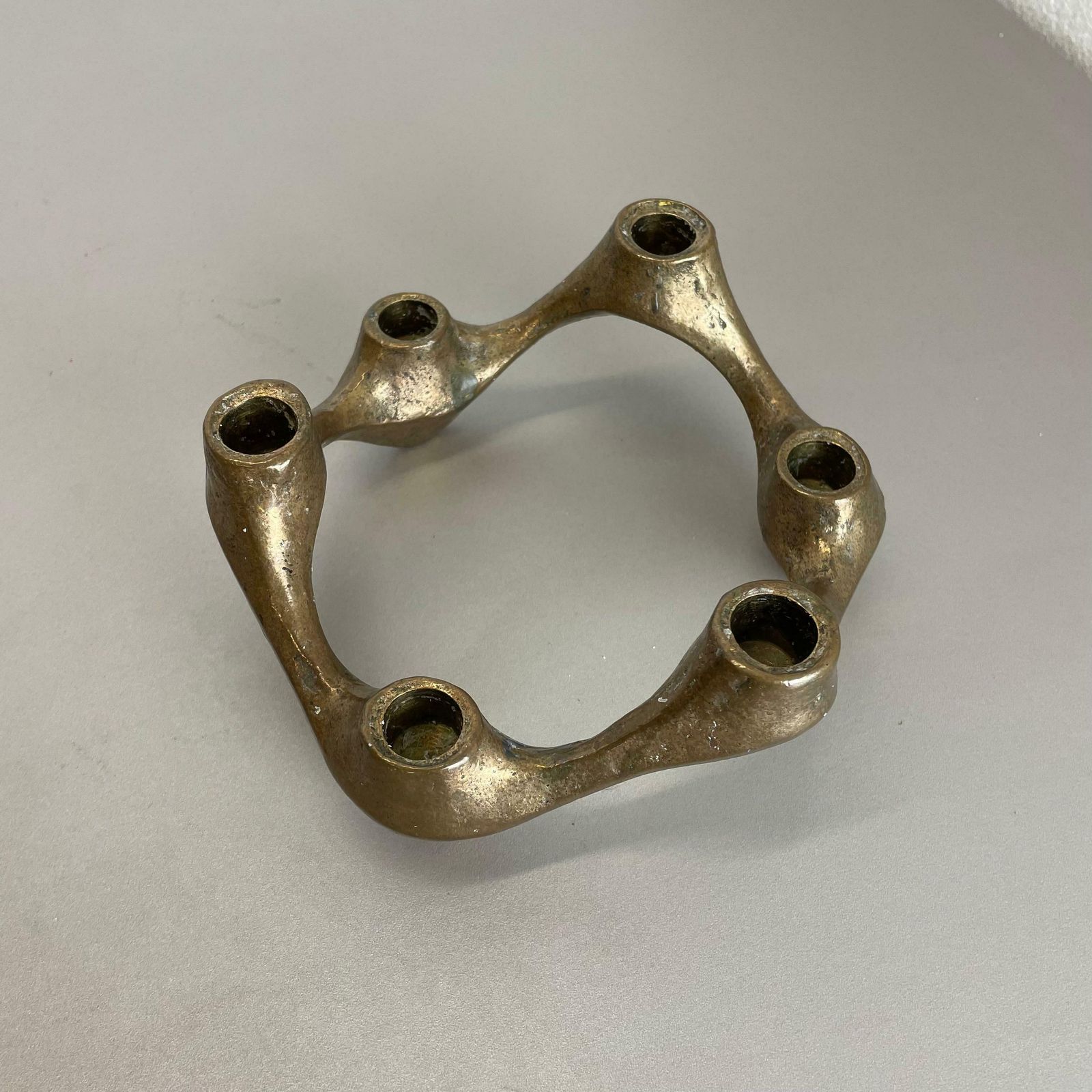 Midcentury 1.6kg Brutalist Bronze Candleholder By Michael Harjes, Germany 1960s photo vinterior