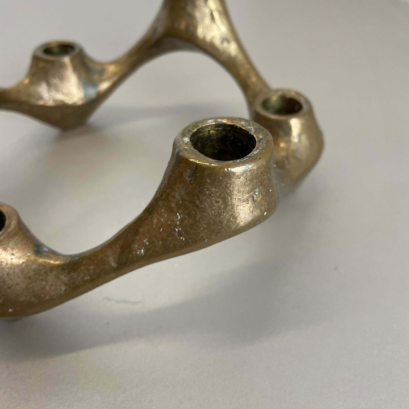 524.0 Midcentury 1.6kg Brutalist Bronze Candleholder By Michael Harjes, Germany 1960s photo