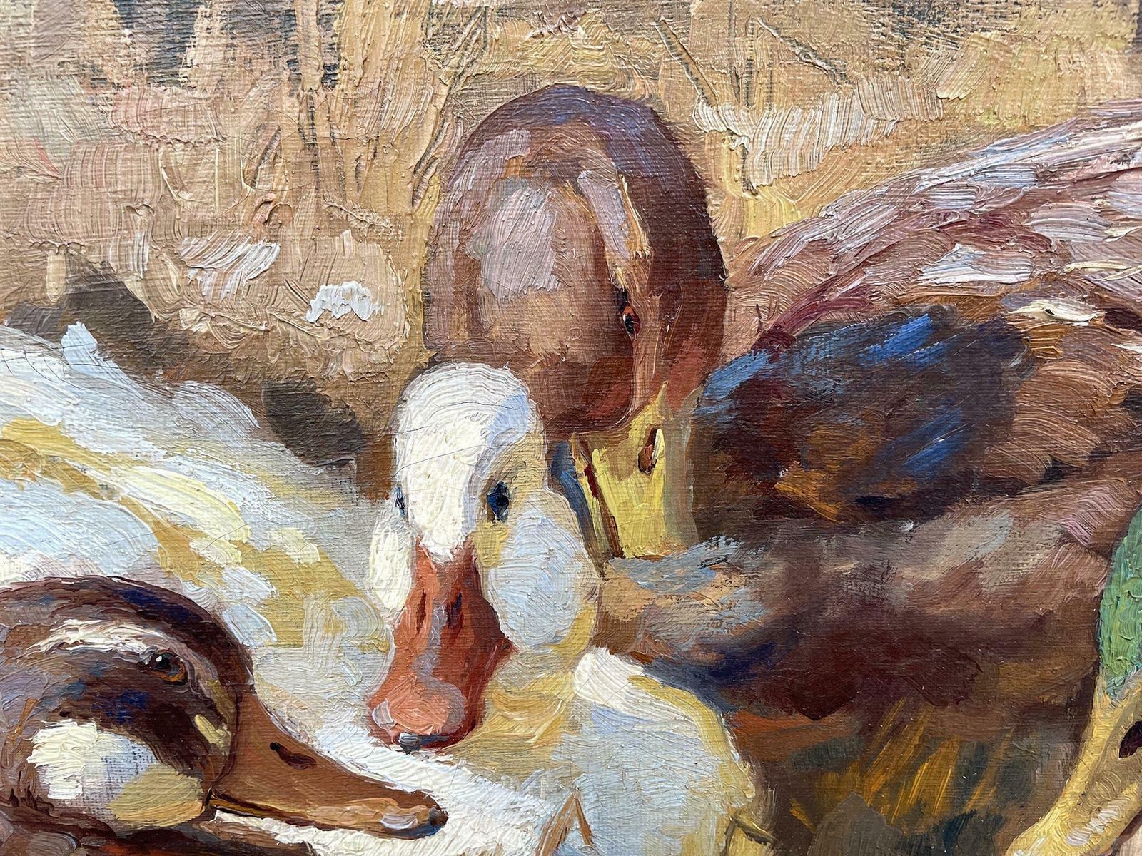 Ducks Oil On Canvas Painting By Keller Kühne Josef Woldemar photo vintage