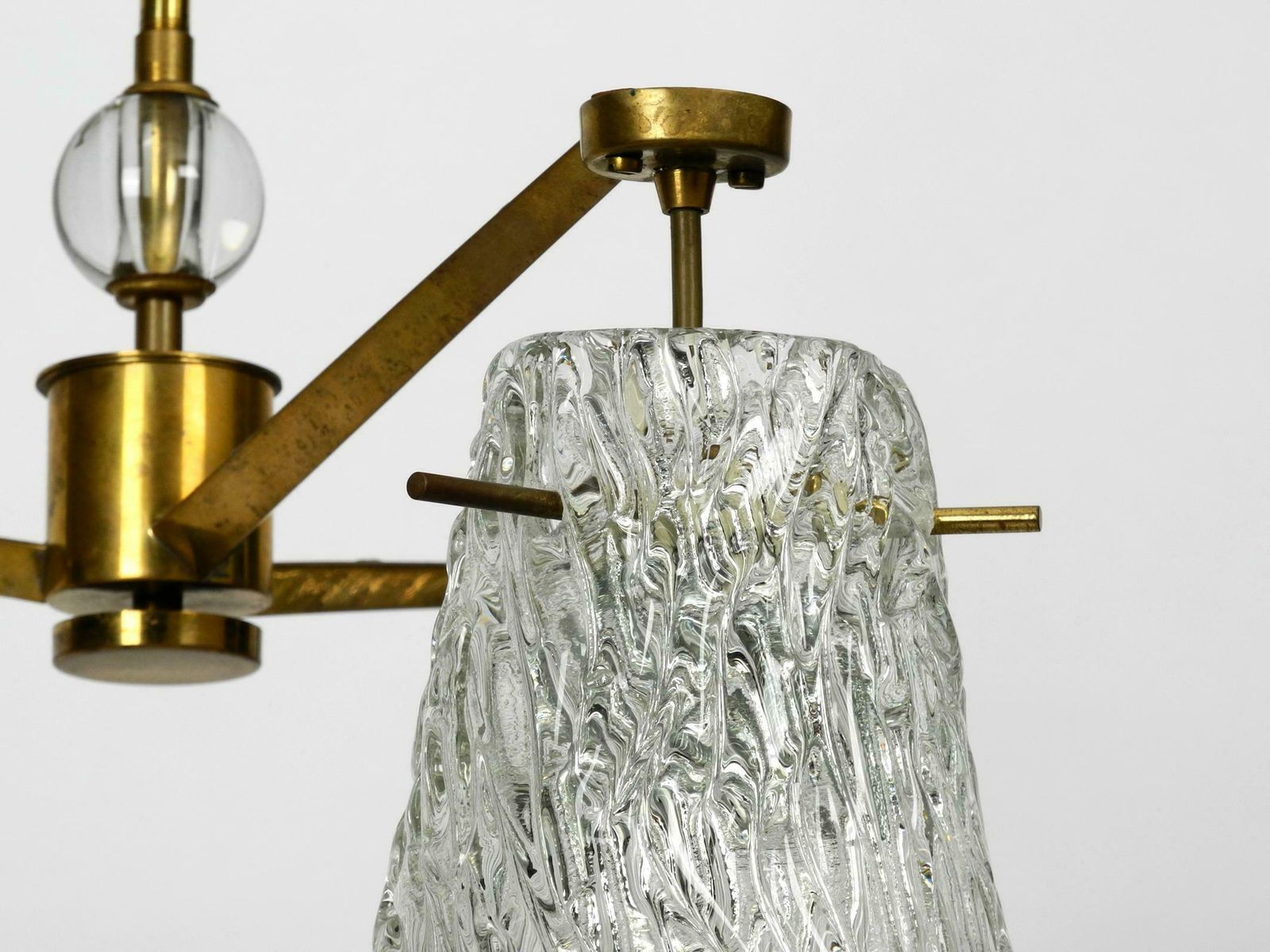 Beautiful Mid Century Ceiling Lamp With Three Glass Shades By Rupert Nikoll photo vintage