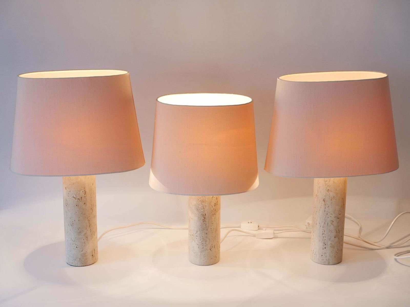 Set Of Three Elegant Mid Century Modern Travertine Table Lamps Italy 1960s photo vinterior