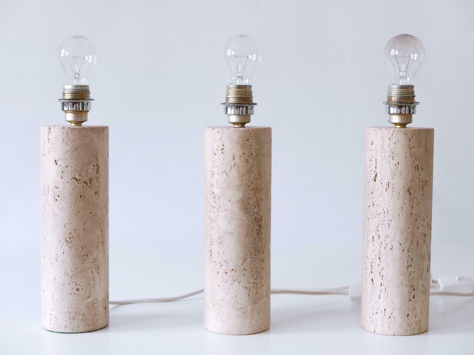 3931.0 Set Of Three Elegant Mid Century Modern Travertine Table Lamps Italy 1960s photo