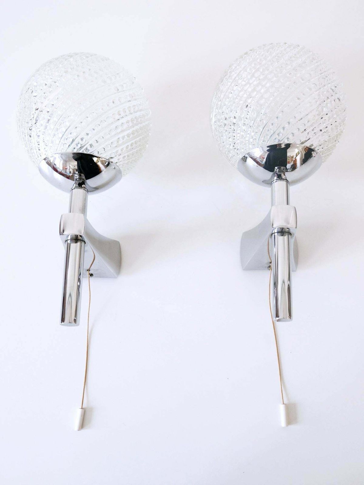 Set Of Two Lovely Mid Century Modern Textured Glass Sconces Or Wall Lamps 1970s photo for sale