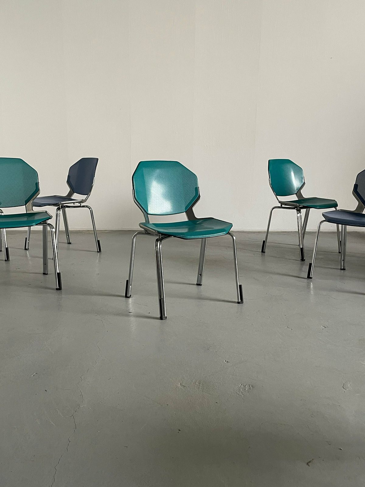 Space Age Futuristic Octagonal Metal Stackable Dining Chairs Or Visitor Office Chairs By Fröscher Sitform, 1990s Germany photo furniture