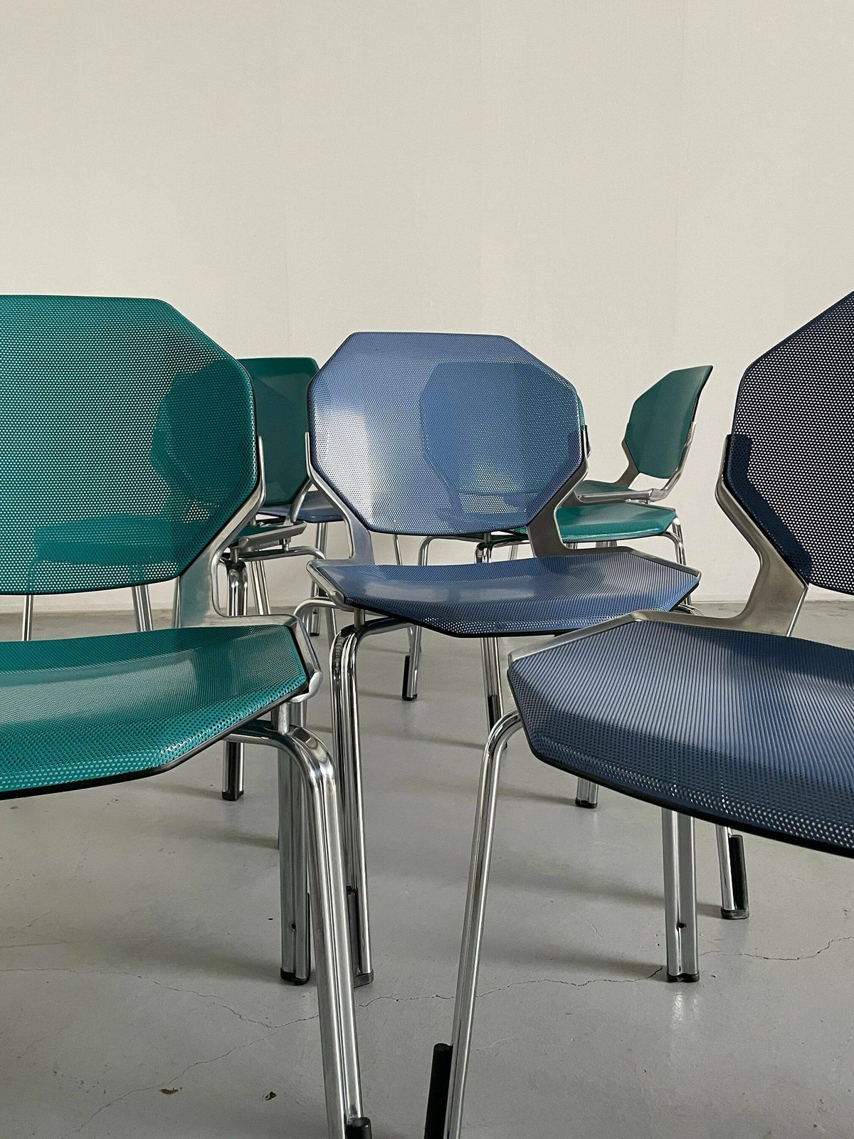 Space Age Futuristic Octagonal Metal Stackable Dining Chairs Or Visitor Office Chairs By Fröscher Sitform, 1990s Germany photo Furniture