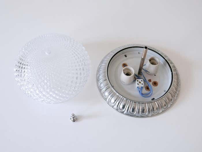 745.0 Mid Century Modern Textured Glass Ceiling Lamp By Sölken Leuchten Germany 1970s photo