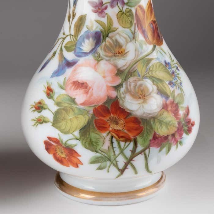 Pair Of Opaline Vases Painted With Floral Motifs, 19th Century. photo Home Decor