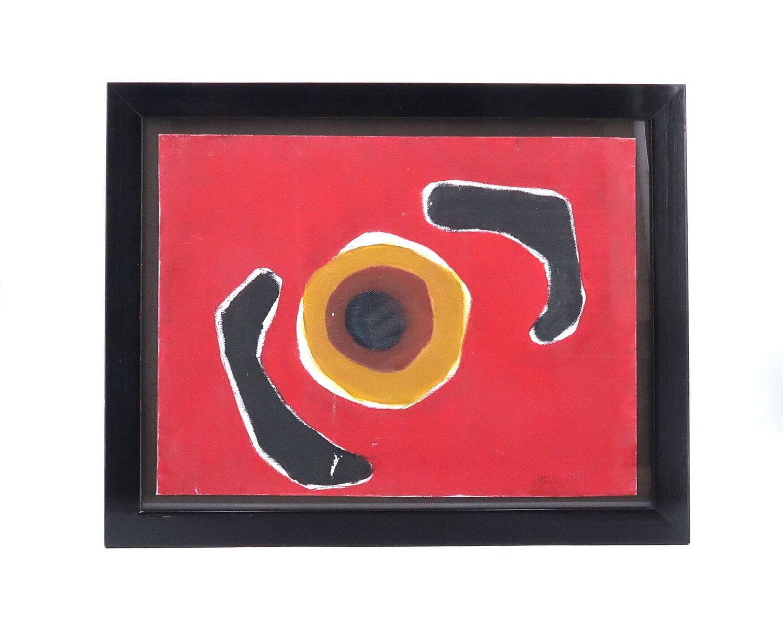 French Signed Abstract Painting, 1980s / Sun, Red, Abstraction, Art
