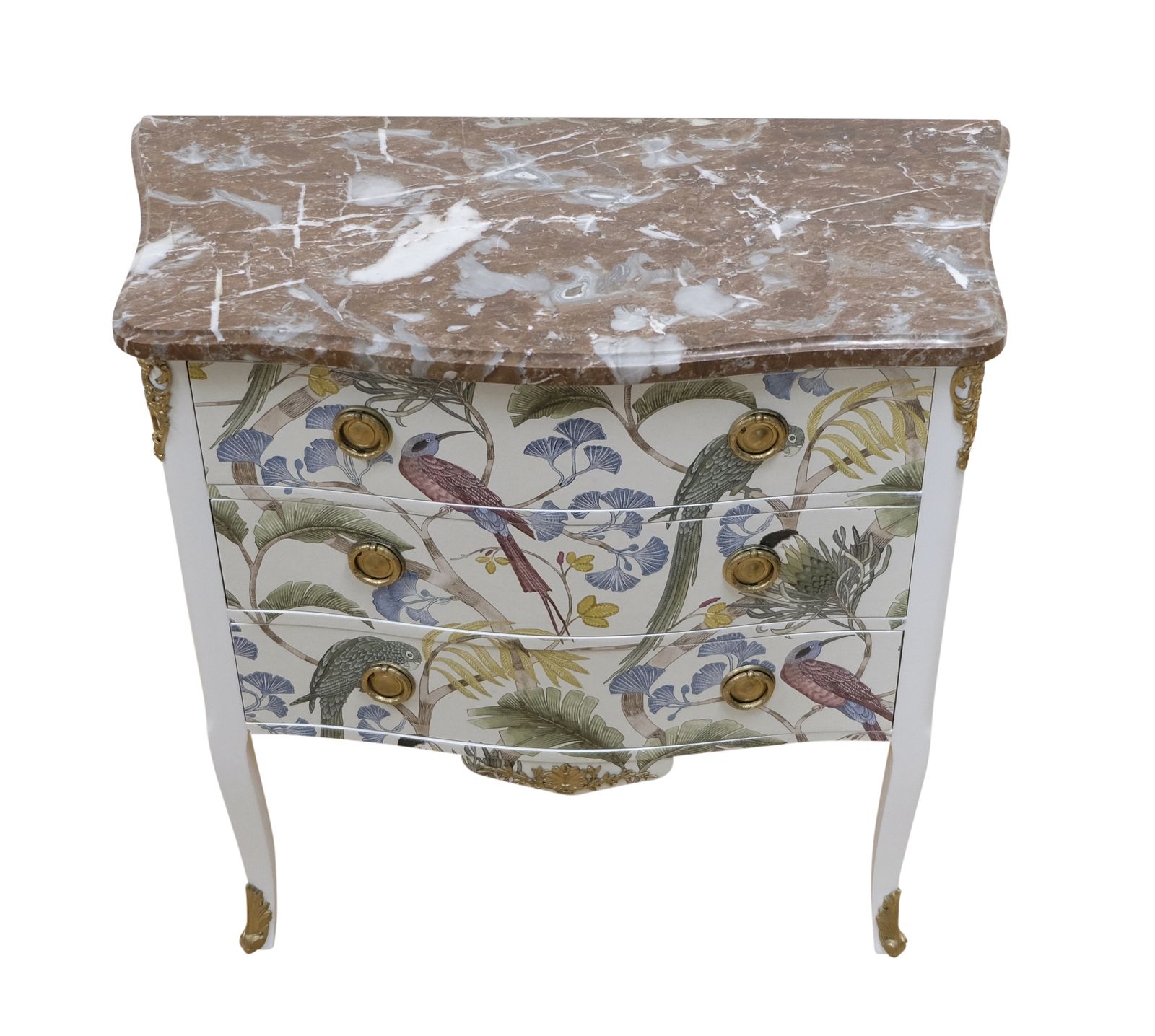 Louis XV Style 3 Drawer Chest With Exotic Birds Design And Natural Marble Top photo Furniture