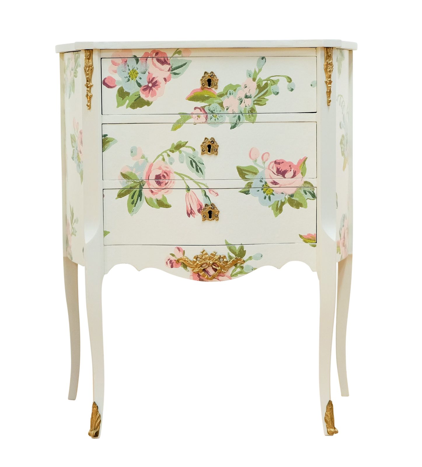 Louis XV Style Chest Three Drawer Chest With Floral Design And  Wooden Top
