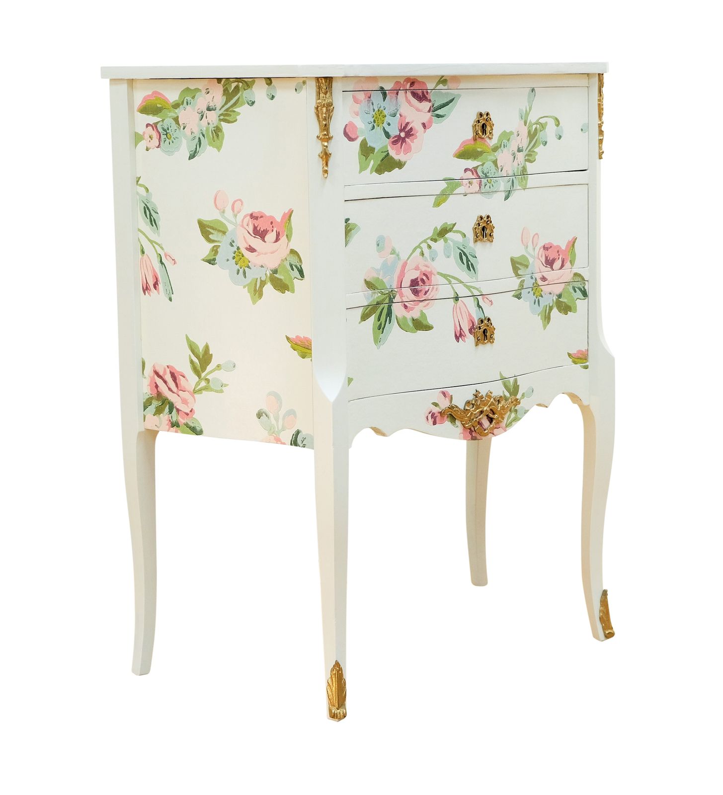 Louis XV Style Chest Three Drawer Chest With Floral Design And  Wooden Top photo furniture